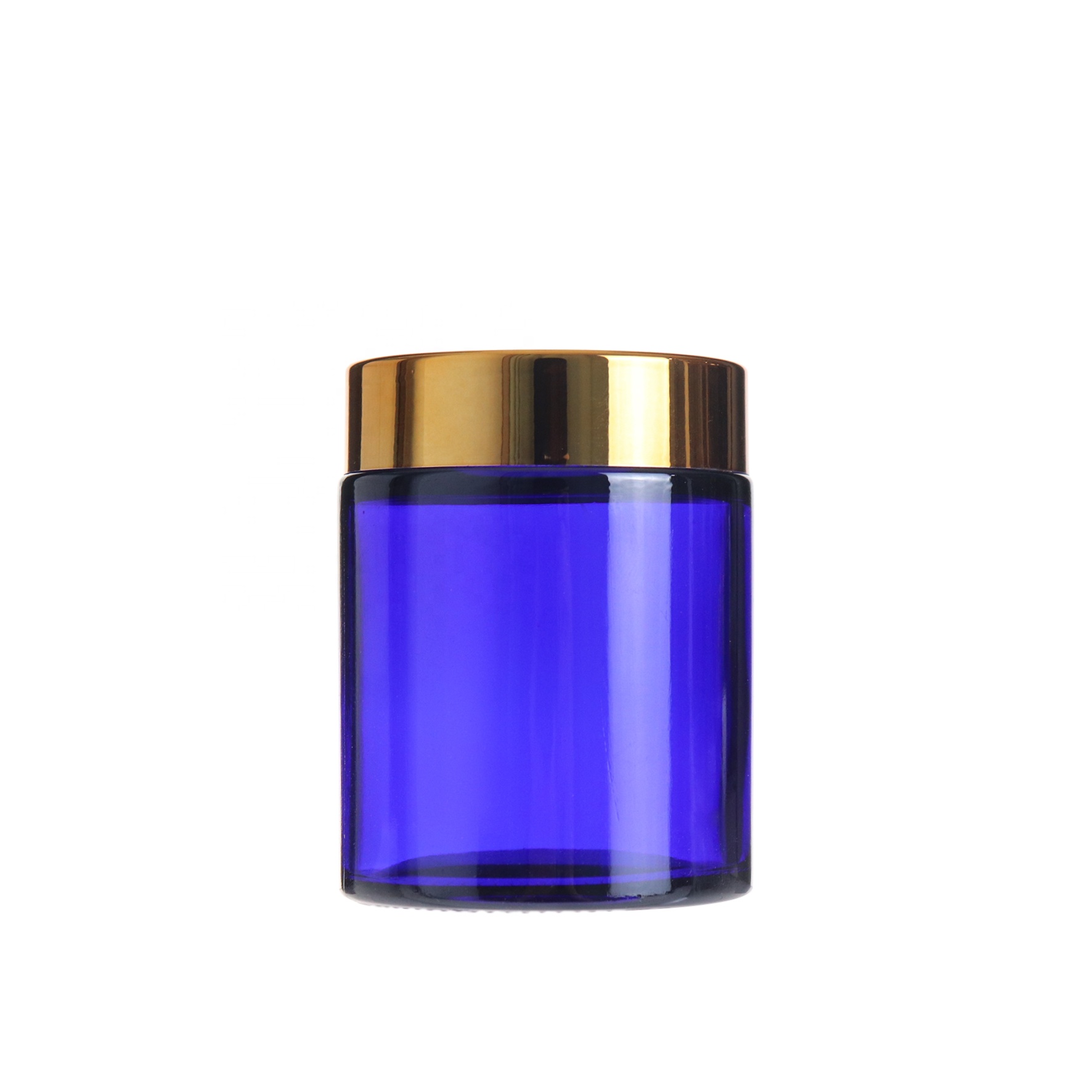Wholesale 100g blue skincare cream glass jar with gold lid for cosmetics