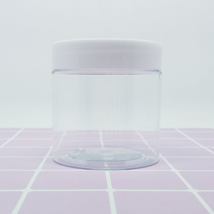 Wholesale 100ml 120ml 150ml 200ml clear PET wide mouth custom plastic cosmetic jar with black plastic lid