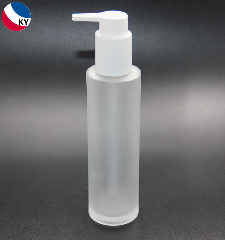 Wholesale 100ml 120ml sanitizer cleanser white frosted round empty glass pump bottle