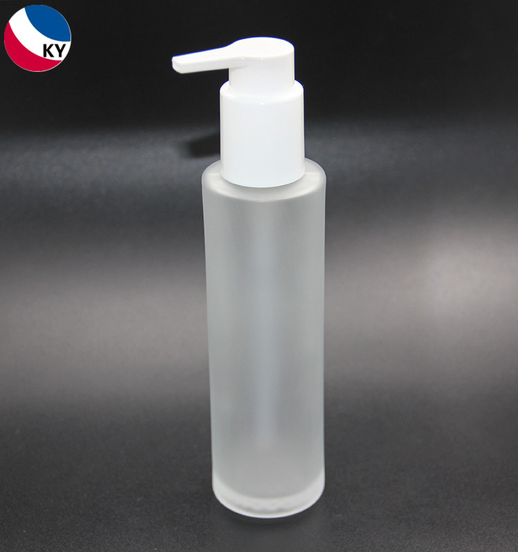 Wholesale 100ml 120ml sanitizer cleanser white frosted round empty glass pump bottle