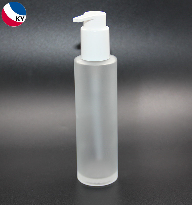 Wholesale 100ml 120ml sanitizer cleanser white frosted round empty glass pump bottle