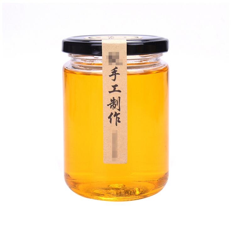 Wholesale 100ml 150ml 190ml 240ml empty round glass honey jam jars with black tinplate lids