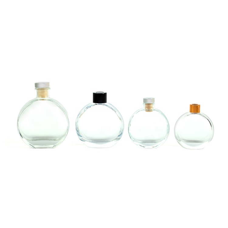 Wholesale 100ml 150ml 200ml clear flat round reed diffuser glass bottle for decoration
