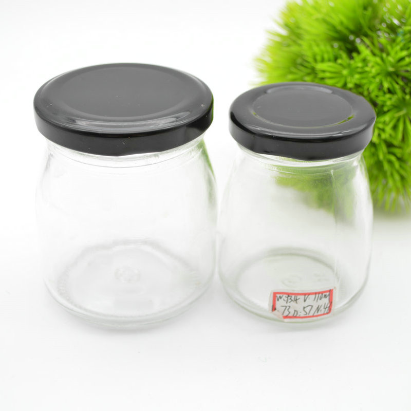 Wholesale 100ml 150ml  Round  Empty Storage Container Milk Pudding Bottle Glass Yogurt Jars with TIn Lid