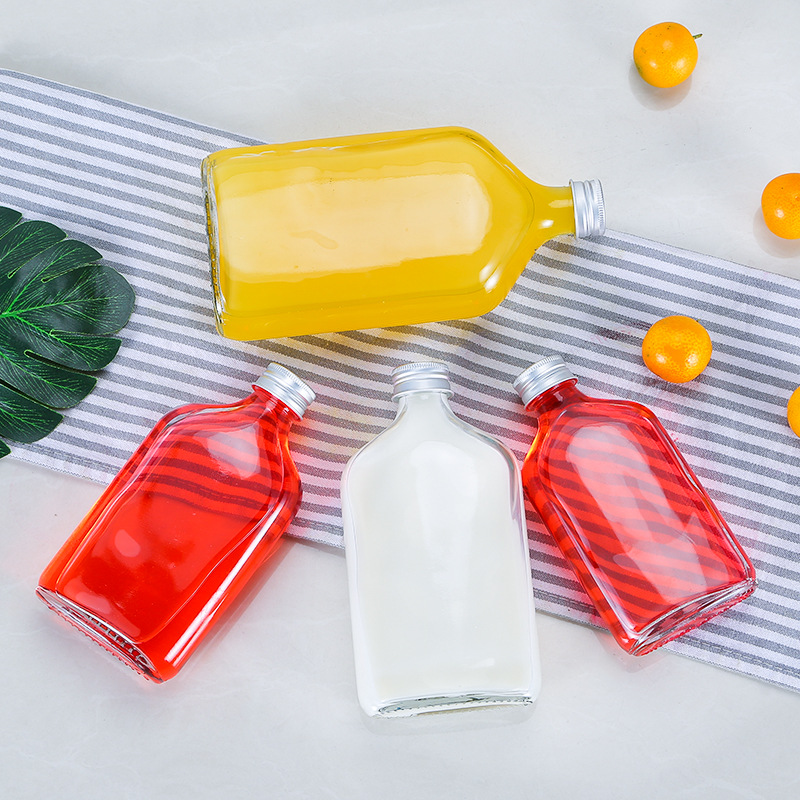 Wholesale 100ml 200ml 250ml 350ml flat juice glass bottle coffee bottle