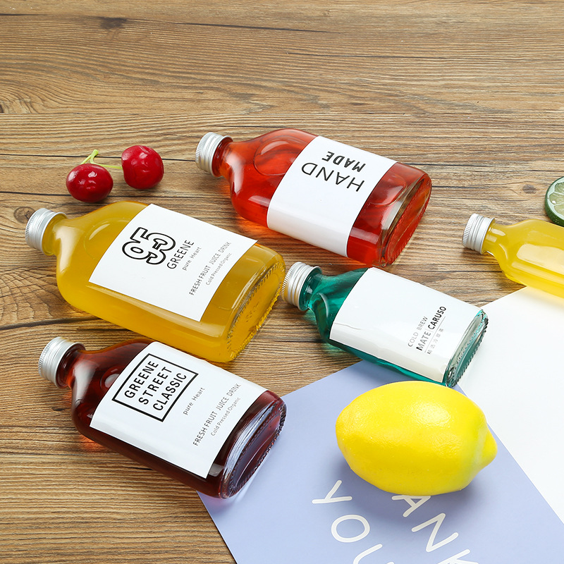 Wholesale 100ml 200ml 250ml 350ml flat juice glass bottle coffee bottle