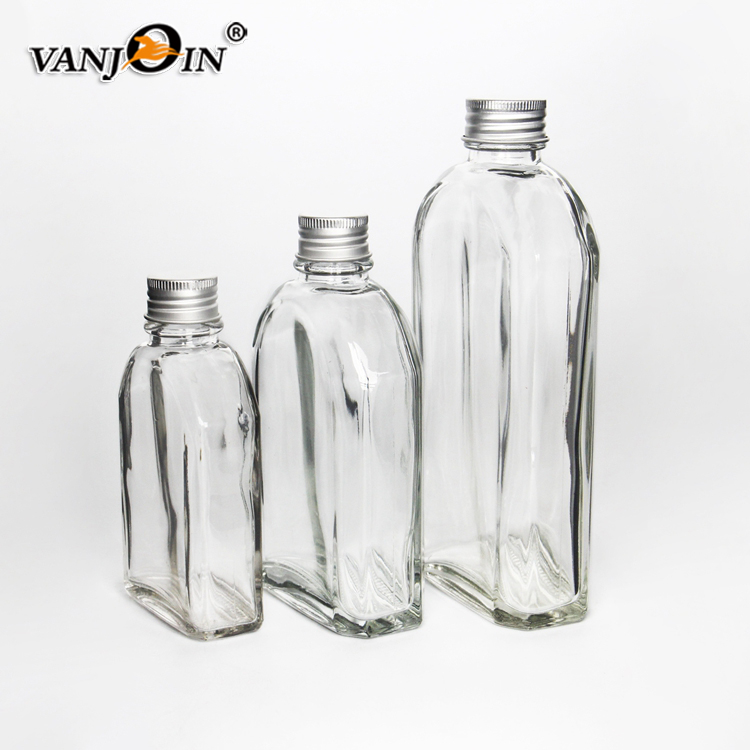 Wholesale 100ml 200ml 250ml Flat Glass Hip Flask Cold Brew Coffee Beverage Bottle With Screw Cap Logo Printing
