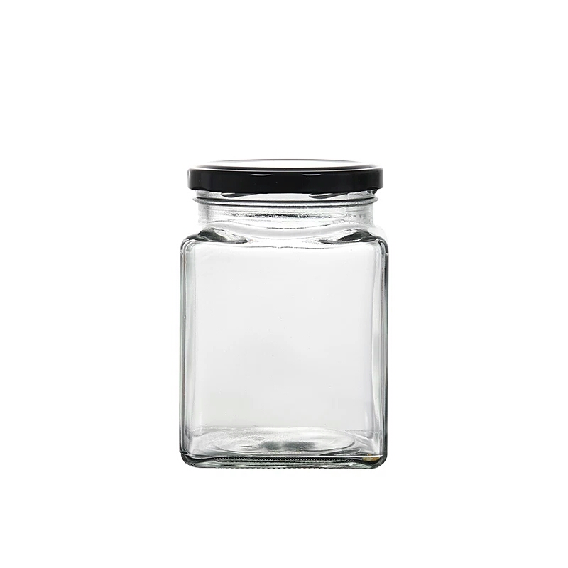 Wholesale 100ml 200ml square glass storage jar with  sealed metal lid for honey jam cookies