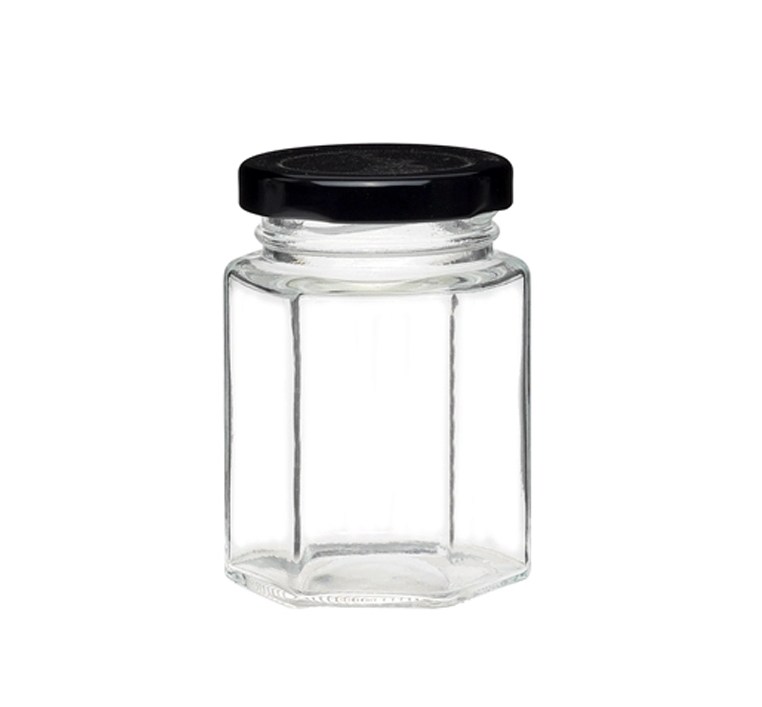 Wholesale 100ml 280ml 380ml 500ml various sizes Hexagonal Glass Jam Jar with Mental Lids