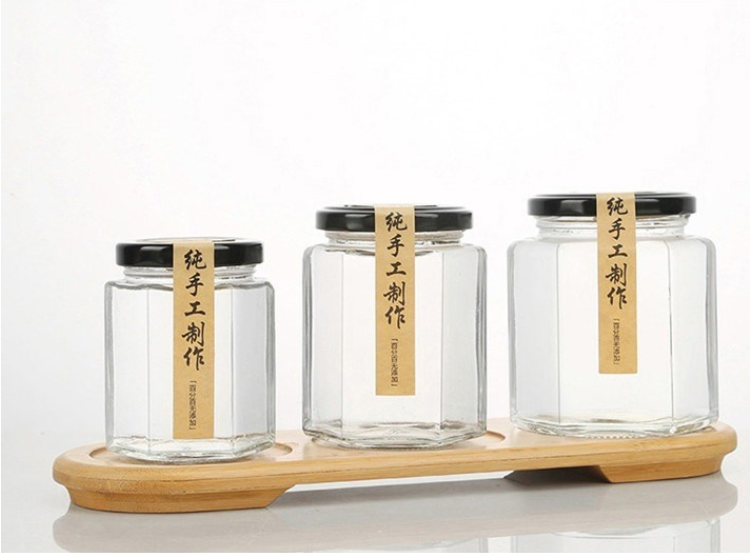 Wholesale 100ml 280ml 380ml 500ml various sizes Hexagonal Glass Jam Jar with Mental Lids