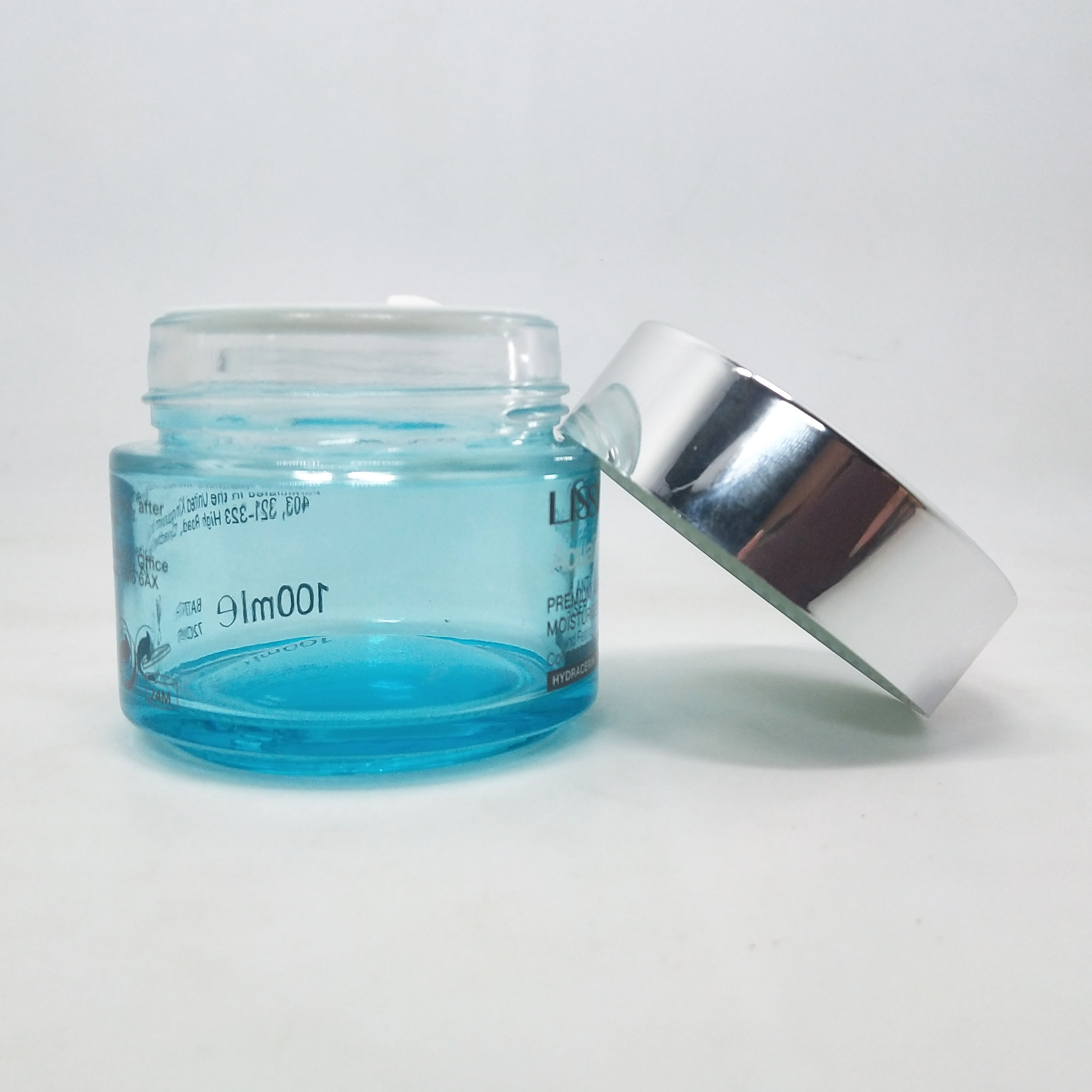 Wholesale 100ml 3oz empty color coat blue glass cream container frosted cosmetic glass jar with logo printing
