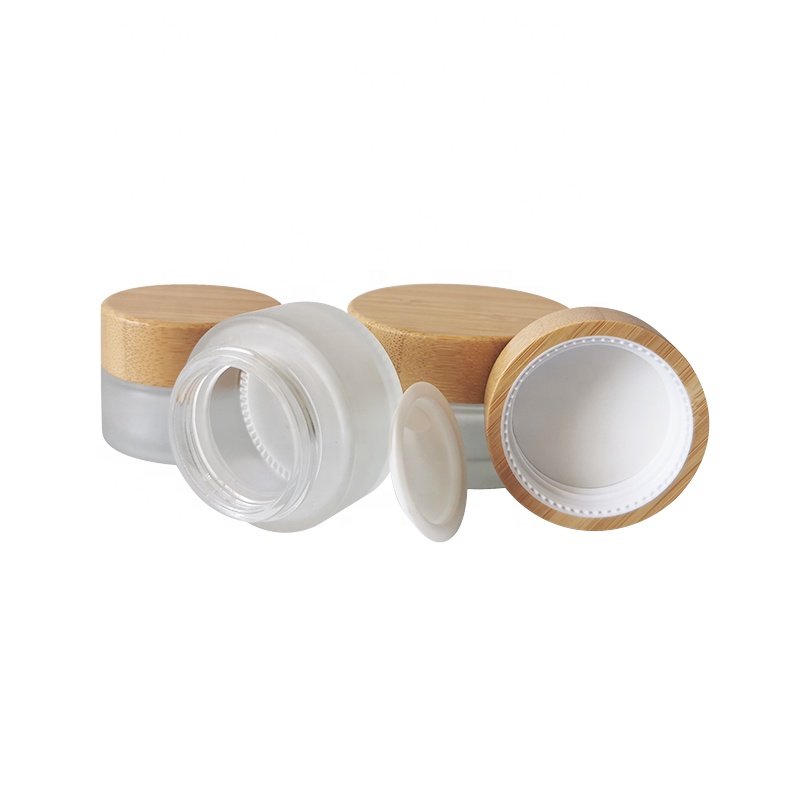Wholesale 100ml 50ml 30ml 15ml 5ml frosted glass cosmetic cream jar with bamboo lid