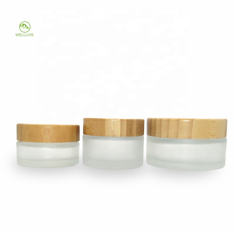 Wholesale 100ml 50ml 30ml 15ml 5ml frosted glass cosmetic cream jar with bamboo lid