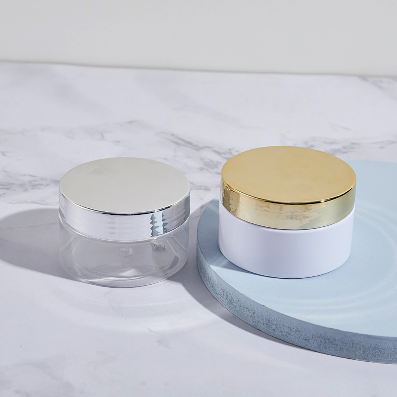 Wholesale 100ml Bath Salt Cream PET Cosmetic Jar White Clear Golden Lid Cylinder Plastic Jar