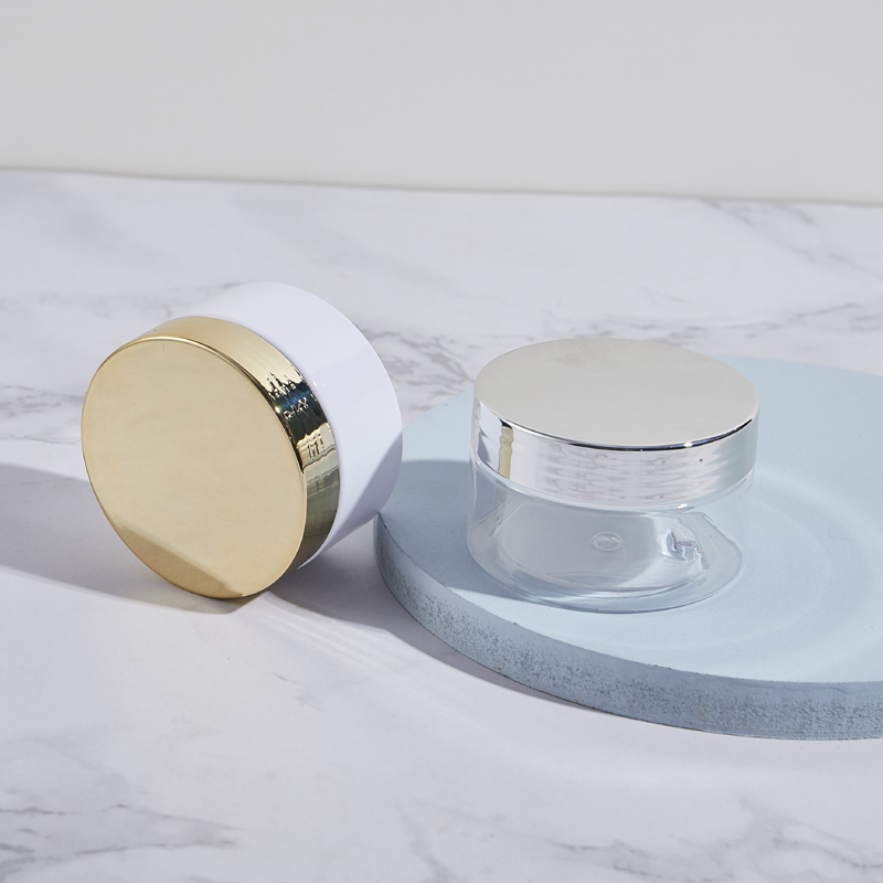 Wholesale 100ml Bath Salt Cream PET Cosmetic Jar White Clear Golden Lid Cylinder Plastic Jar