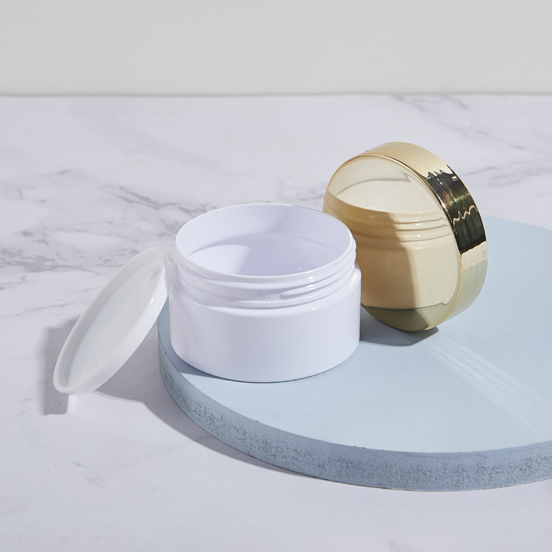 Wholesale 100ml Bath Salt Cream PET Cosmetic Jar White Clear Golden Lid Cylinder Plastic Jar