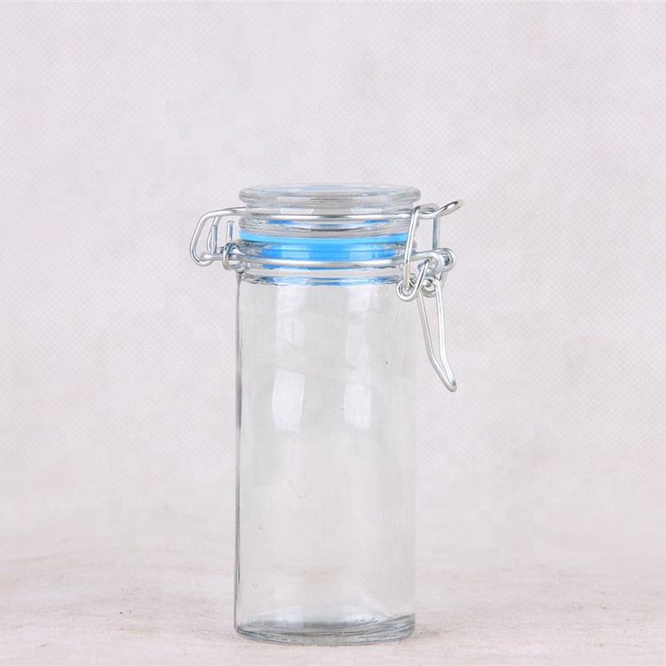 Wholesale 100ml Round Shaped Food Storage Container Empty Clear Spice Salt Sugar Glass Jar with Airtight Clip lids