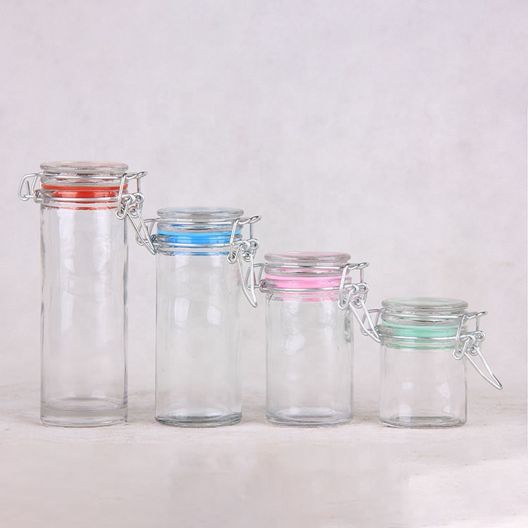 Wholesale 100ml Round Shaped Food Storage Container Empty Clear Spice Salt Sugar Glass Jar with Airtight Clip lids