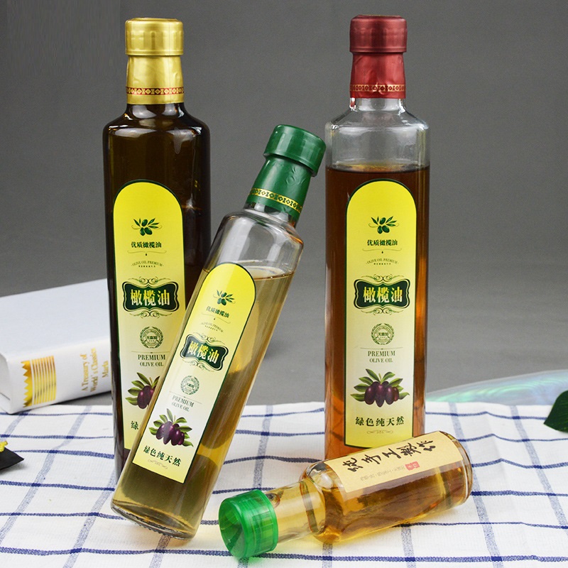Wholesale 100ml200ml 500ml 750ml1000ml dark green square olive bottle oil clear round glass bottles