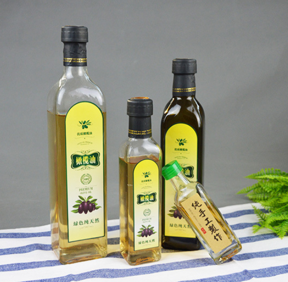 Wholesale 100ml200ml 500ml 750ml1000ml dark green square olive bottle oil clear round glass bottles