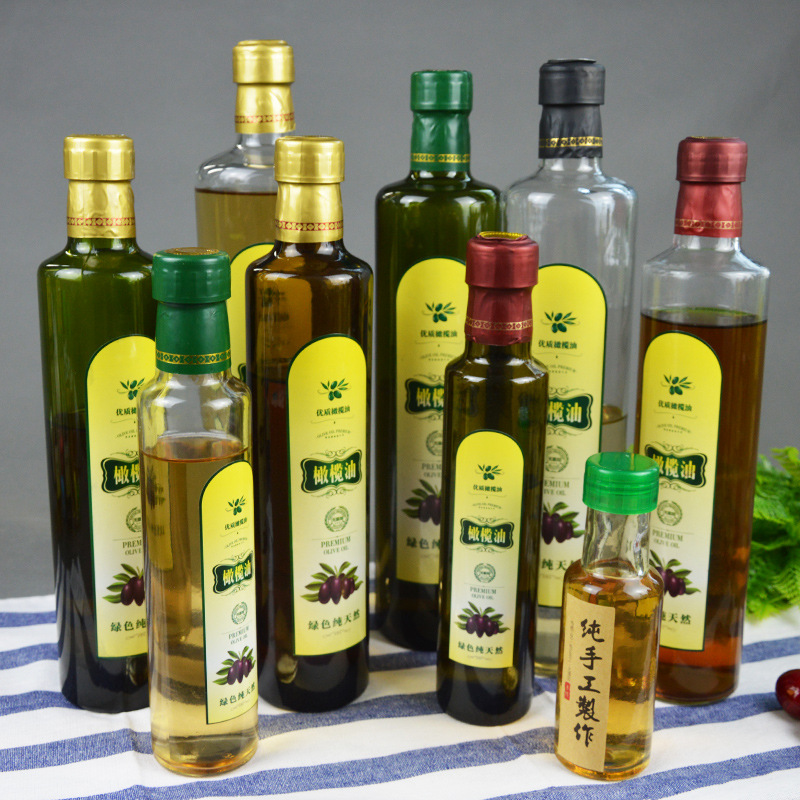 Wholesale 100ml200ml 500ml 750ml1000ml dark green square olive bottle oil clear round glass bottles