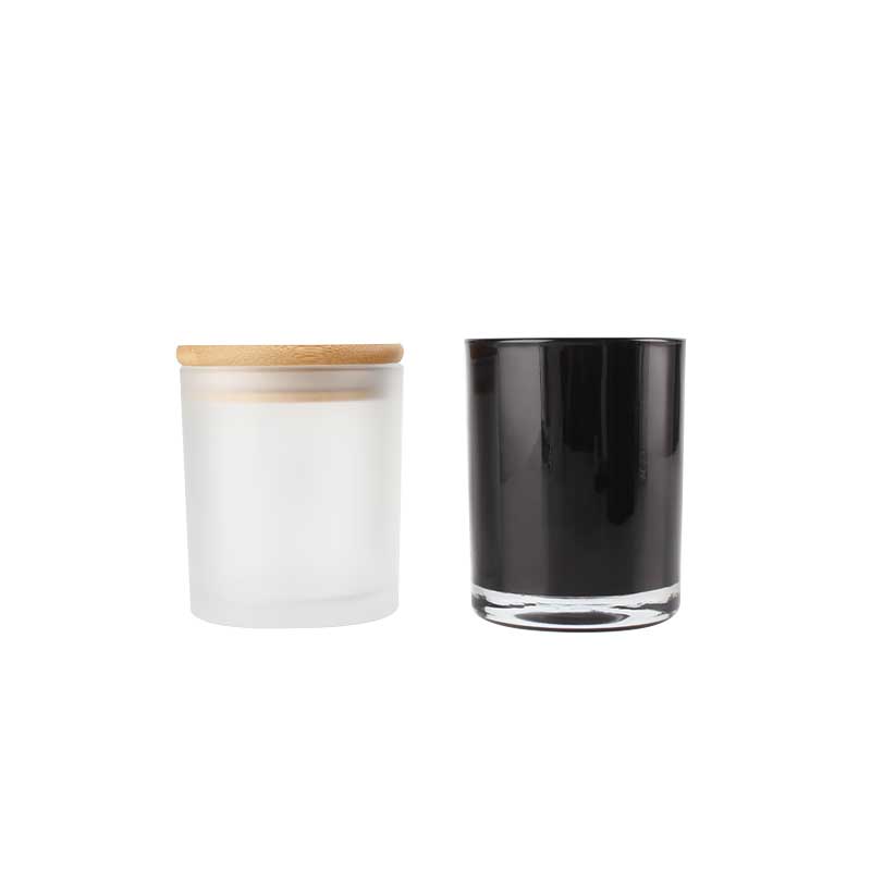 Wholesale 10OZ Black Frosted Empty Wide Mouth Container Glass Candle Jars With Wood Lids In Bulk
