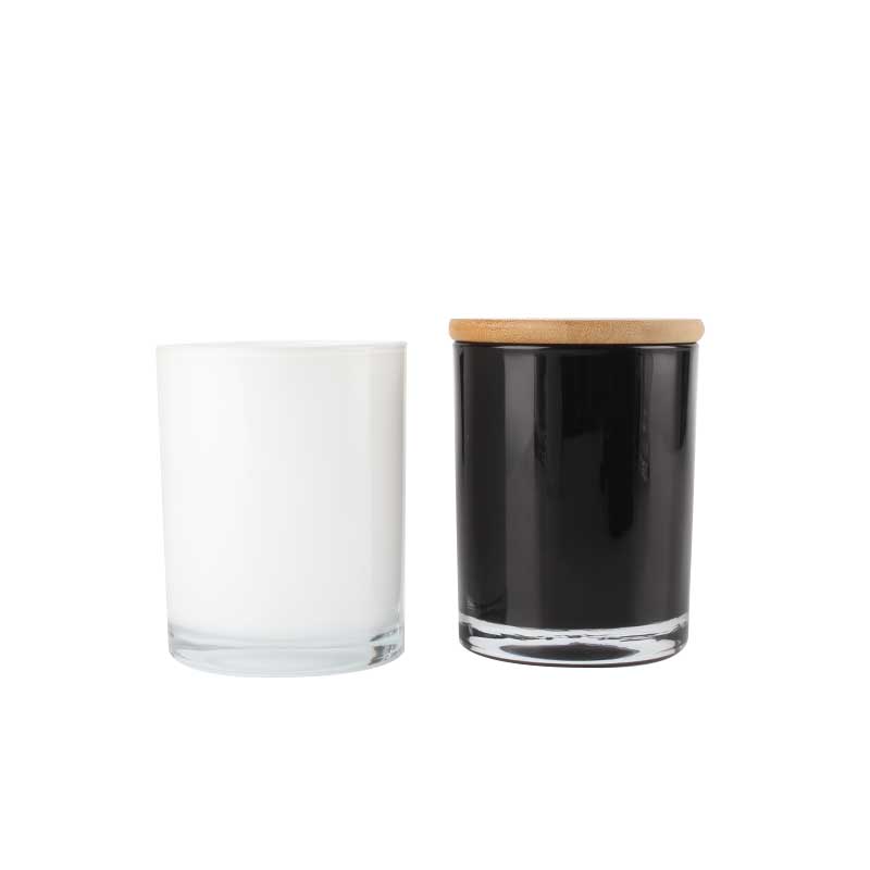 Wholesale 10OZ Black Frosted Empty Wide Mouth Container Glass Candle Jars With Wood Lids In Bulk
