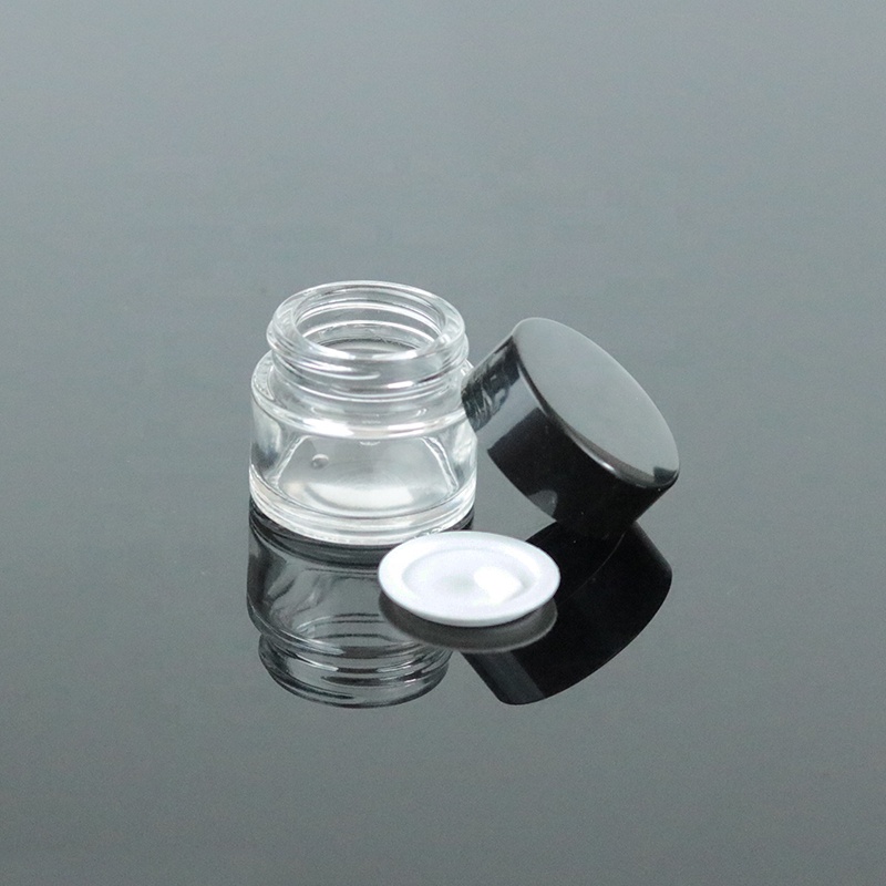 Wholesale 10g 10ml Small Clear Eye Cream Empty Cosmetic Glass Jars With PP Black Lid (GJM02)