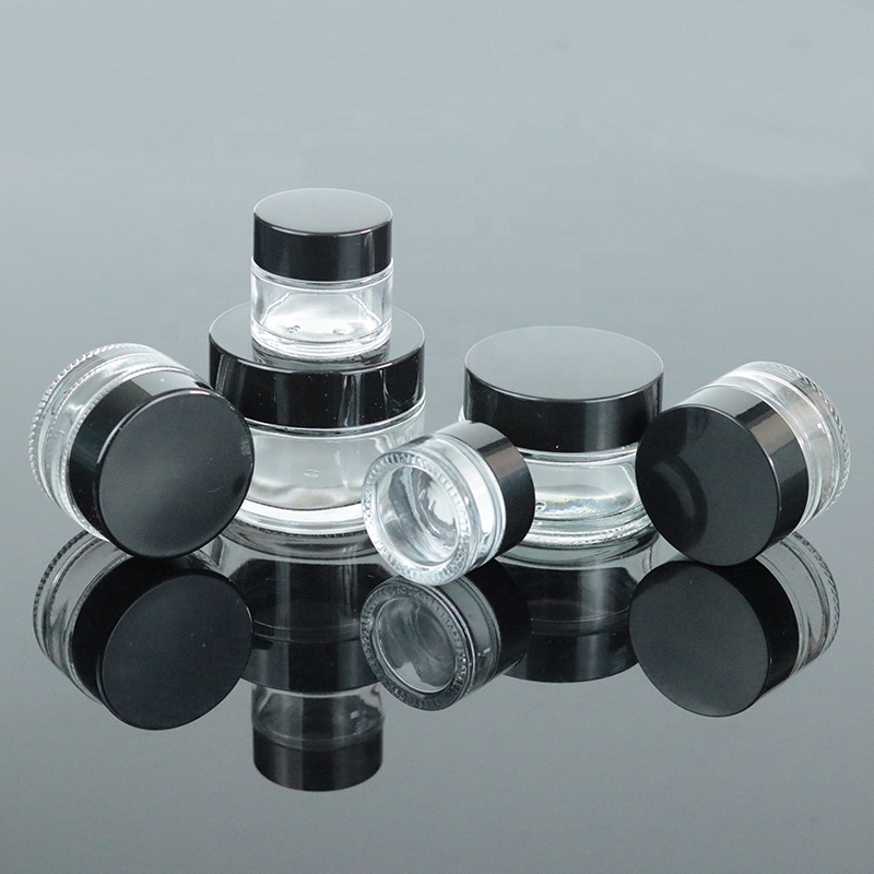 Wholesale 10g 10ml Small Clear Eye Cream Empty Cosmetic Glass Jars With PP Black Lid (GJM02)