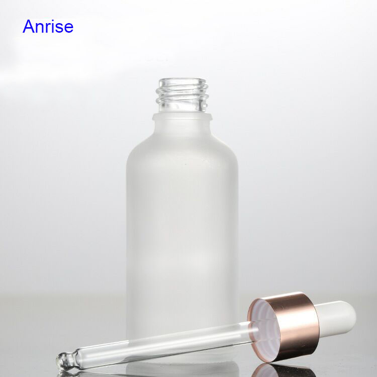 Wholesale 10ml 15ml 20ml 30ml 50ml 100ml White Frosted Essential oil Serum Glass Bottle with Rose Gold Dropper Cap