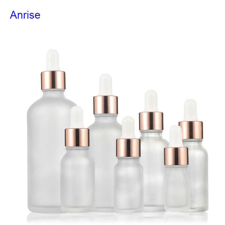 Wholesale 10ml 15ml 20ml 30ml 50ml 100ml White Frosted Essential oil Serum Glass Bottle with Rose Gold Dropper Cap