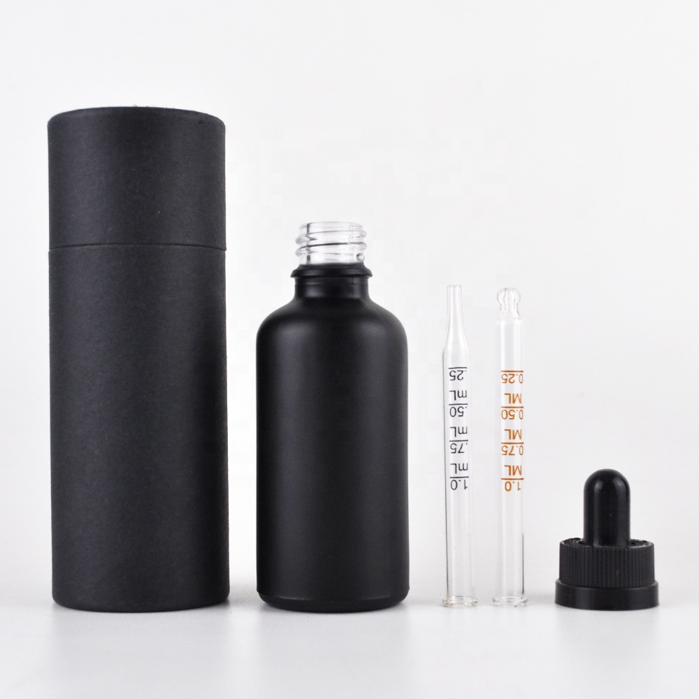 Wholesale 10ml 15ml 30ml 50ml round black frosted glass dropper bottle with screen printing for cosmetic essential oil