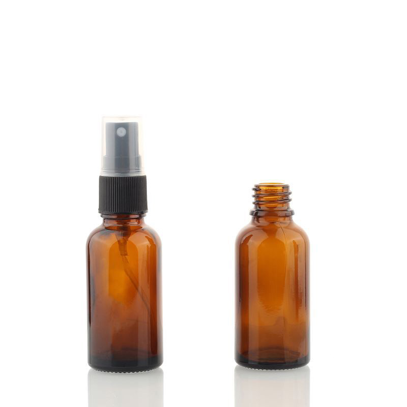 Wholesale 10ml 20ml 30ml 50ml 100ml amber glass spray bottle empty essential oil glass bottle with plastic atomizer pump
