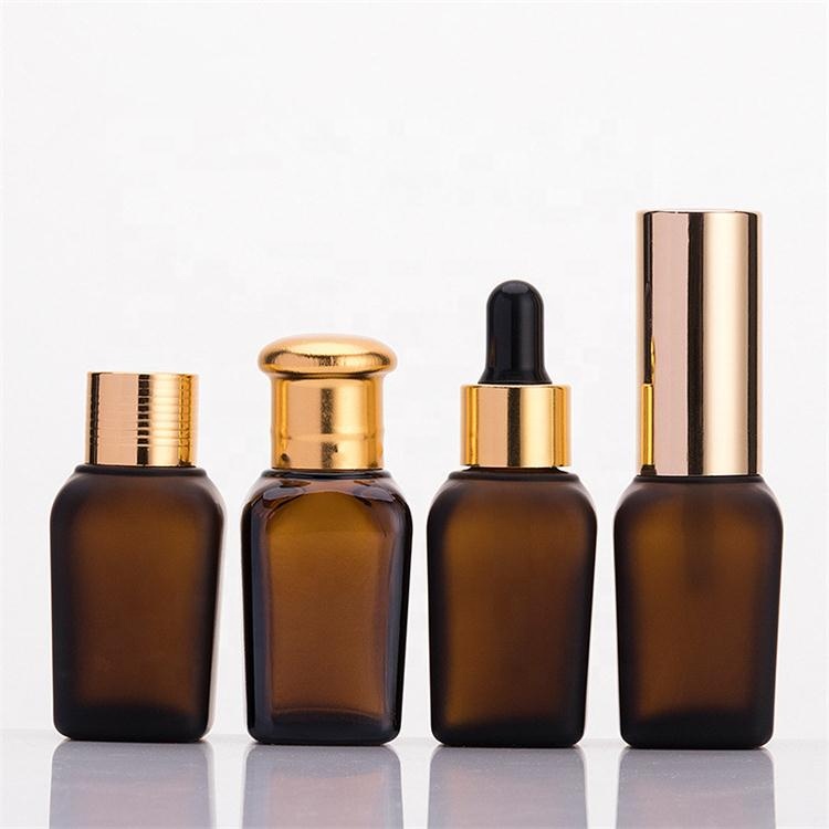Wholesale 10ml 20ml 30ml 50ml 100ml square amber essential oil glass bottle with dropper