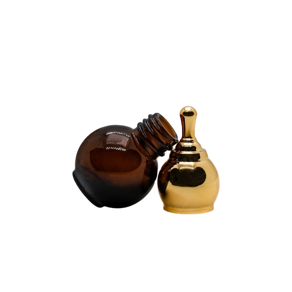Wholesale 10ml 20ml 30ml 50ml Empty Amber Glass Cucirbit shape Essential Hair Oil Dropper Bottles for essential oil