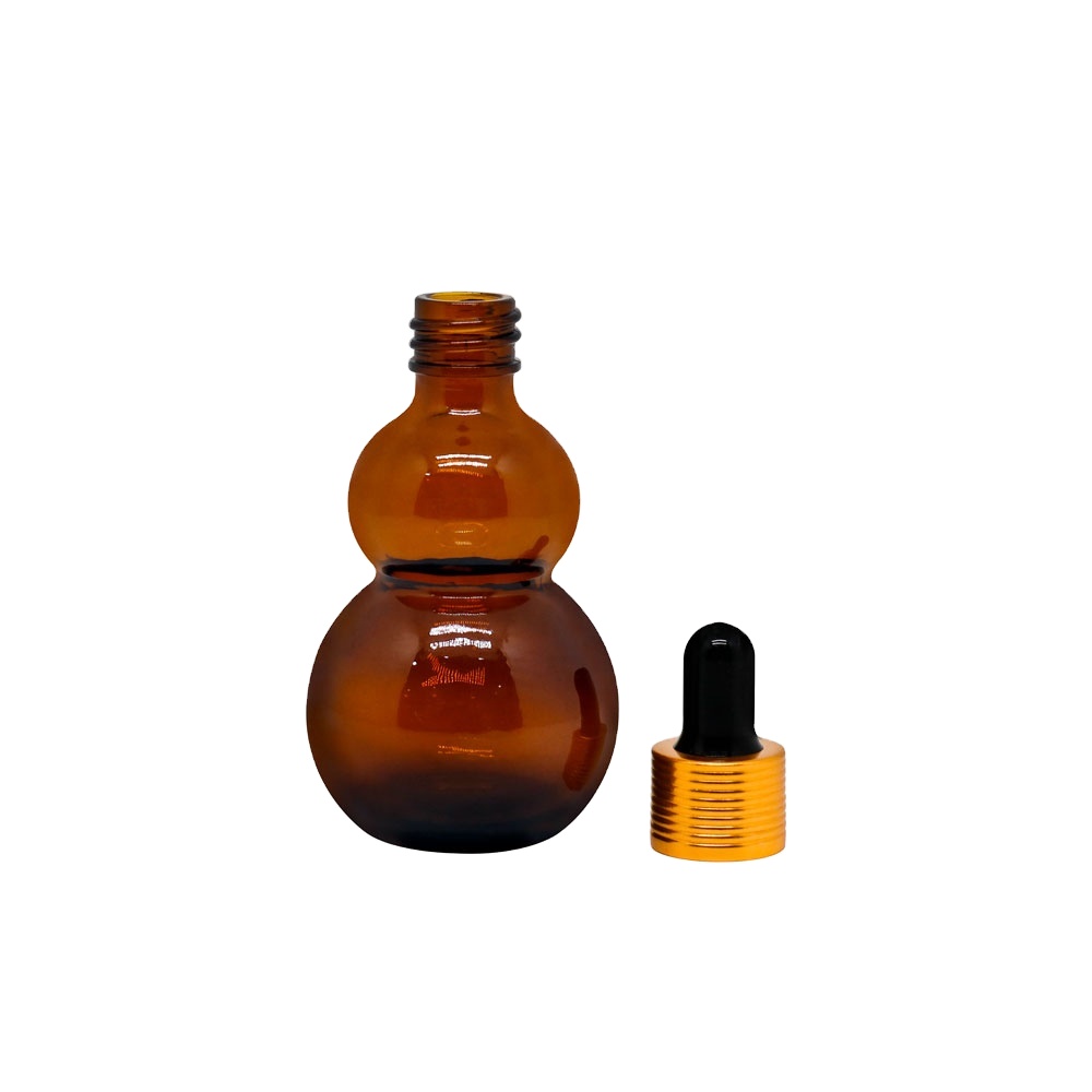 Wholesale 10ml 20ml 30ml 50ml Empty Amber Glass Cucirbit shape Essential Hair Oil Dropper Bottles for essential oil