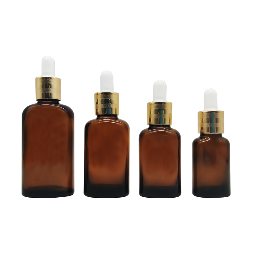 Wholesale 10ml 20ml 30ml 50ml Refillable Amber Essential Oil Bottle Flat Cosmetic Dropper Bottles