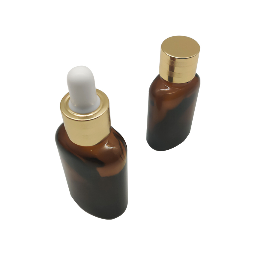 Wholesale 10ml 20ml 30ml 50ml Refillable Amber Essential Oil Bottle Flat Cosmetic Dropper Bottles