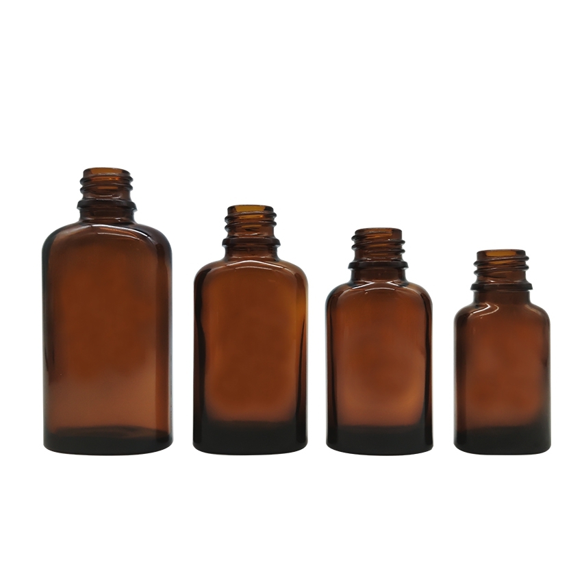 Wholesale 10ml 20ml 30ml 50ml Refillable Amber Essential Oil Bottle Flat Cosmetic Dropper Bottles
