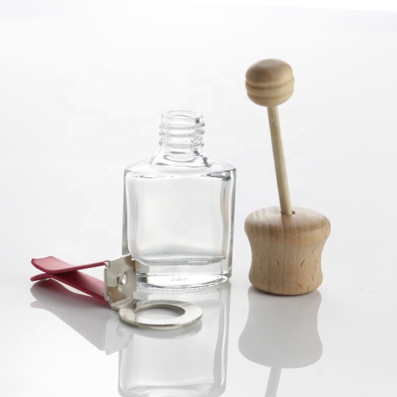 Wholesale 10ml Car Vent Empty Air Freshener Perfume Hanging Bottles Clear Essential Oil Glass Bottle With Wooden Lid (CG23)