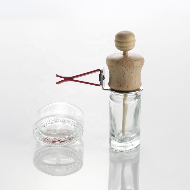 Wholesale 10ml Car Vent Empty Air Freshener Perfume Hanging Bottles Clear Essential Oil Glass Bottle With Wooden Lid (CG23)