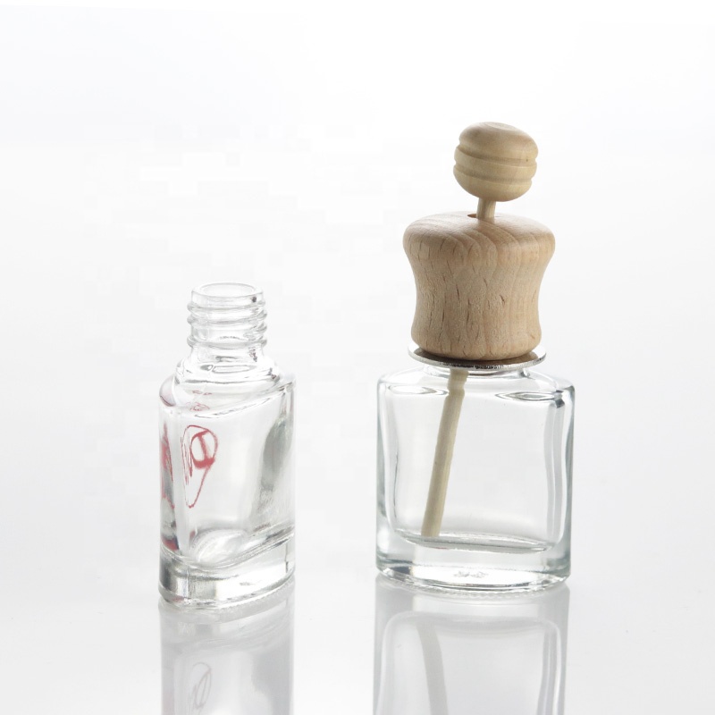 Wholesale 10ml Car Vent Empty Air Freshener Perfume Hanging Bottles Clear Essential Oil Glass Bottle With Wooden Lid (CG23)