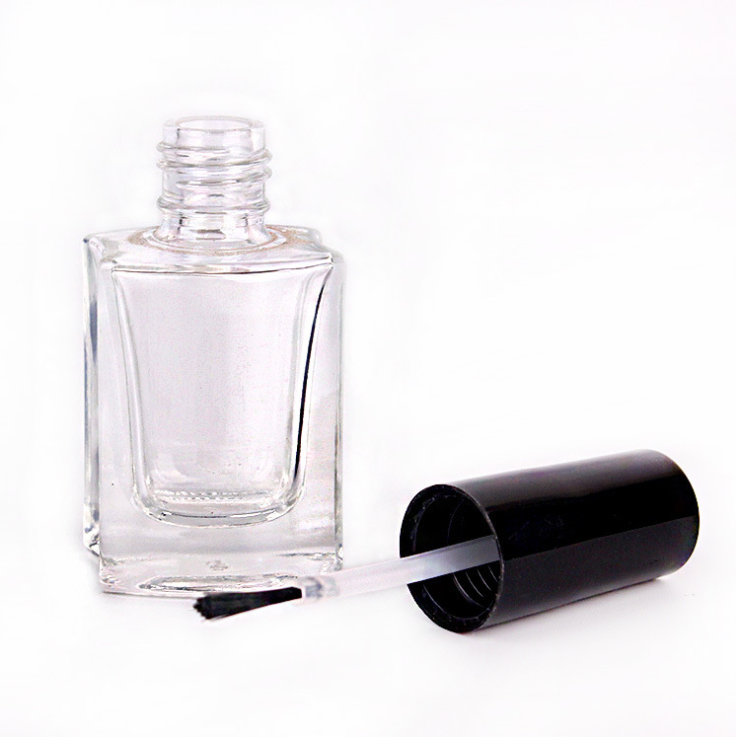 Wholesale 10ml Clear Transparent Square Nail Polish Glass Bottle with Brush Cap