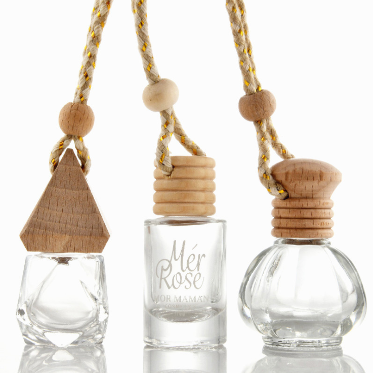 Wholesale 10ml Empty Diffuser Vent Air Hanging Wooden Cap Car Perfume Bottle