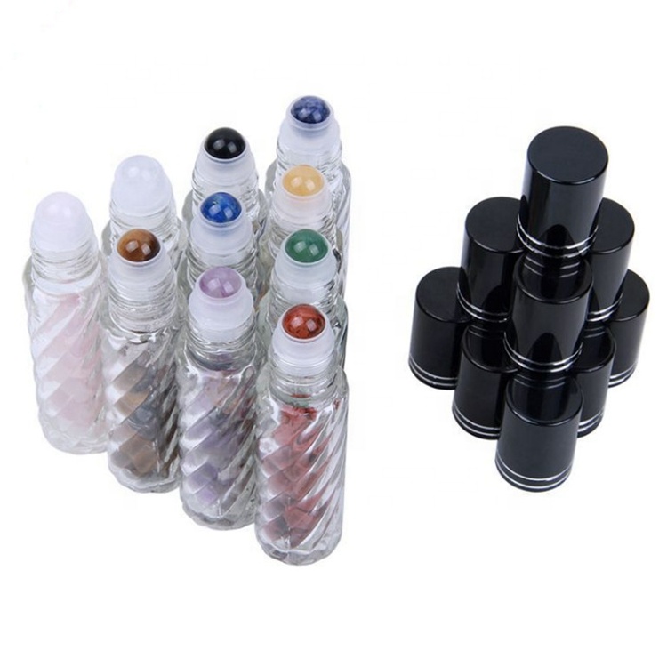 Wholesale 10ml Essential Oil Glass Bottle Gemstone Roller Ball Bottles with Natural Semiprecious Stones