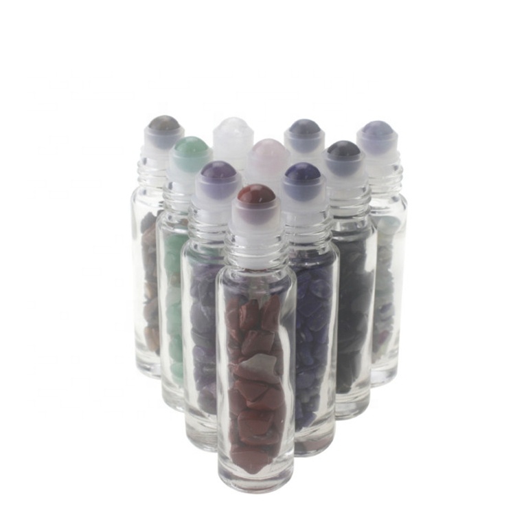 Wholesale 10ml Essential Oil Glass Bottle Gemstone Roller Ball Bottles with Natural Semiprecious Stones