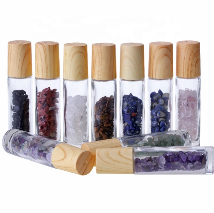 Wholesale 10ml Essential Oil Glass Bottle Gemstone Roller Ball Bottles with Natural Semiprecious Stones