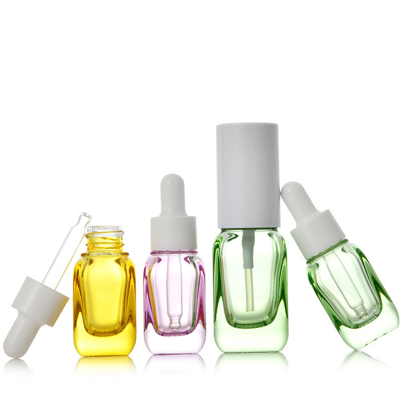 Wholesale 10ml Transparent thick bottom square glass bottle with plastic cap dropper 10ml