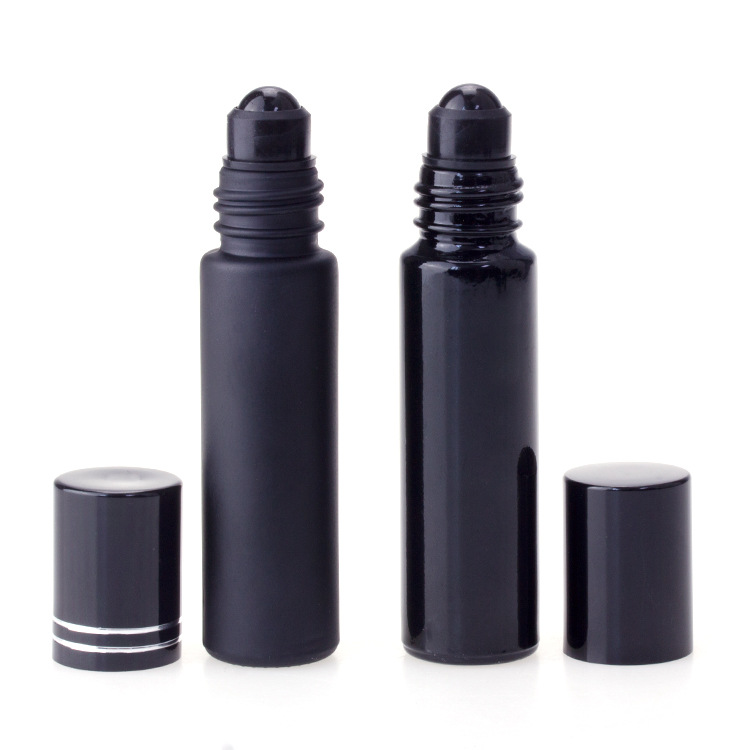 Wholesale 10ml black frosted glass bottle with black insert and black roller