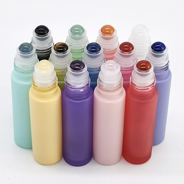 Wholesale 10ml matte custom color frosted glass gemstone roll on bottle essential oil roller bottles